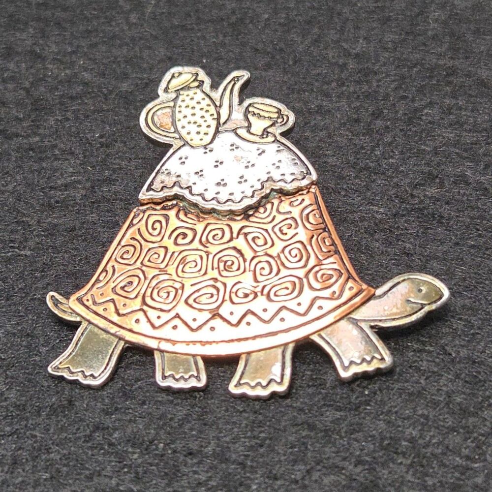 Turtle Tea Part Varied Metal Brooch
